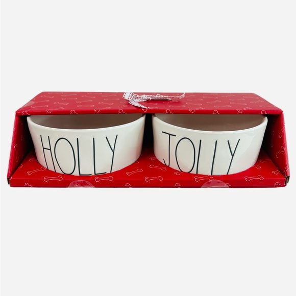Rae Dunn Holly and Jolly Christmas Dog Cat Bowls Dish Ceramic 4" Gift Box - Picture 4 of 5